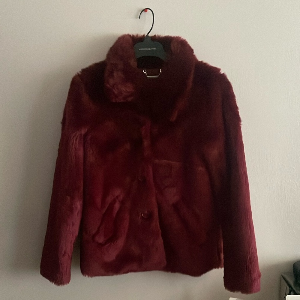 Jou Jou Red Teddy Jacket Plush Velvet-Like Coat